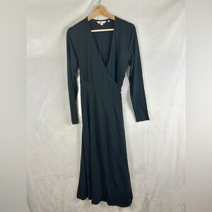 BODEN Stretch Jersey‎ Wrap Midi Dress Black Size 10 P Classic LBD